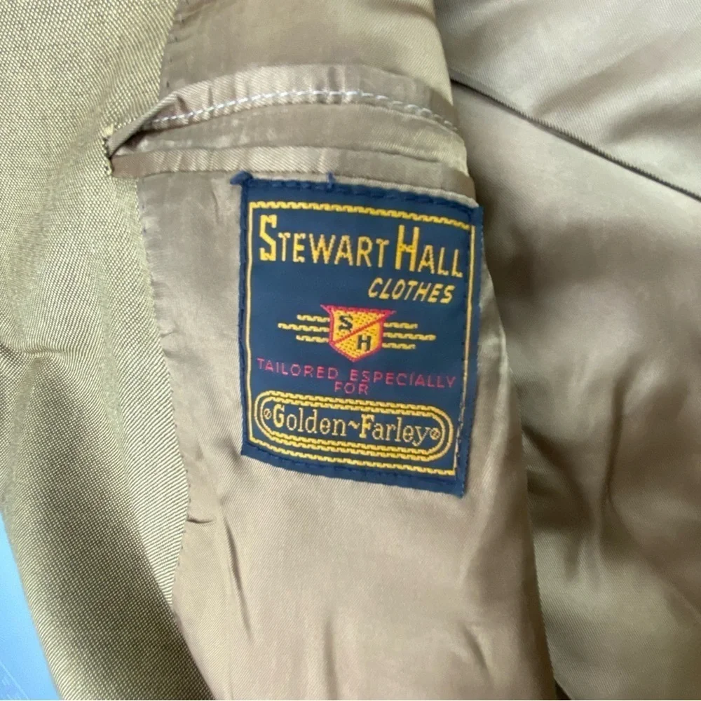 Vtg Stewart Hall Golden Wheat 3 button Men's Italian Made Suit Jacket size 42L